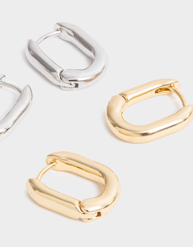 Aros Argollas Set Premium Silver Aros Argollas Set Bañado En Oro - Combinacion Bicolor