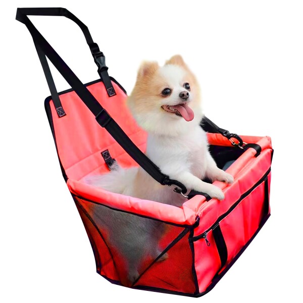 Bolso Transportador De Mascota Perro Gato Para Auto Viaje Variante Color Rojo