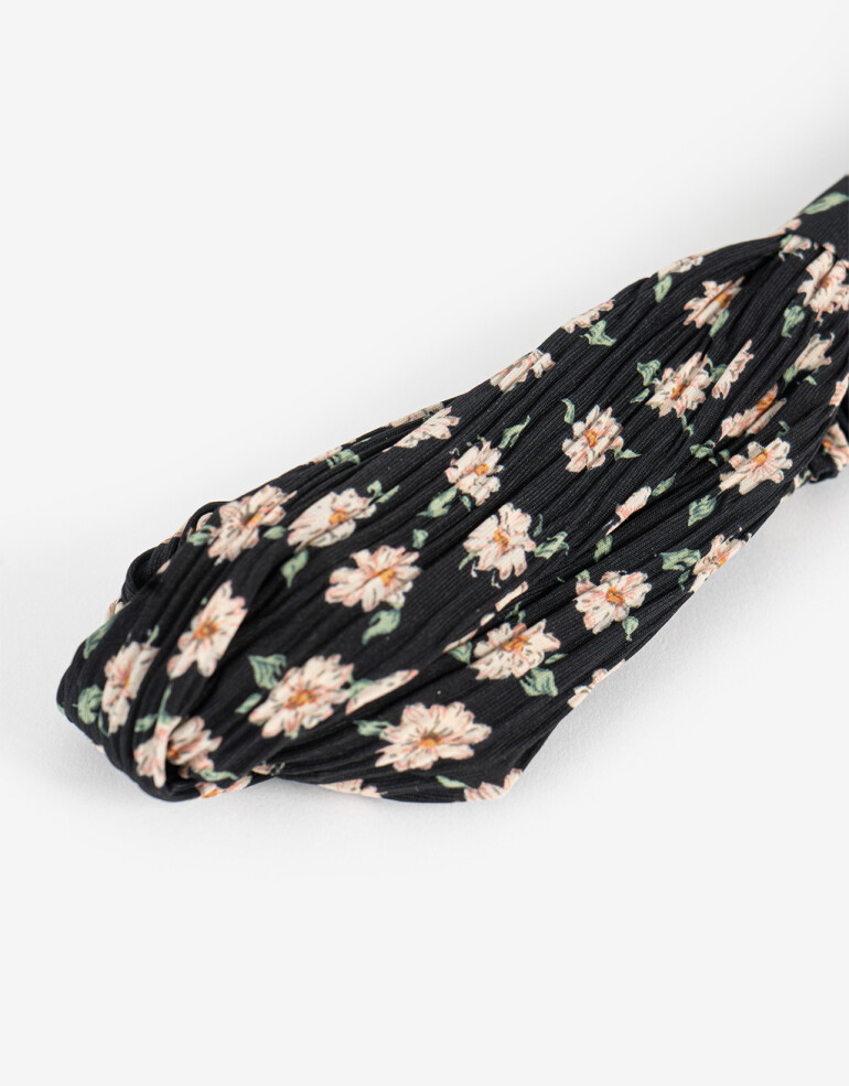 Vinchas Textiles Estampados Vincha Tectil Con Nudo, Plisada Con Estampa - Estampado Flores