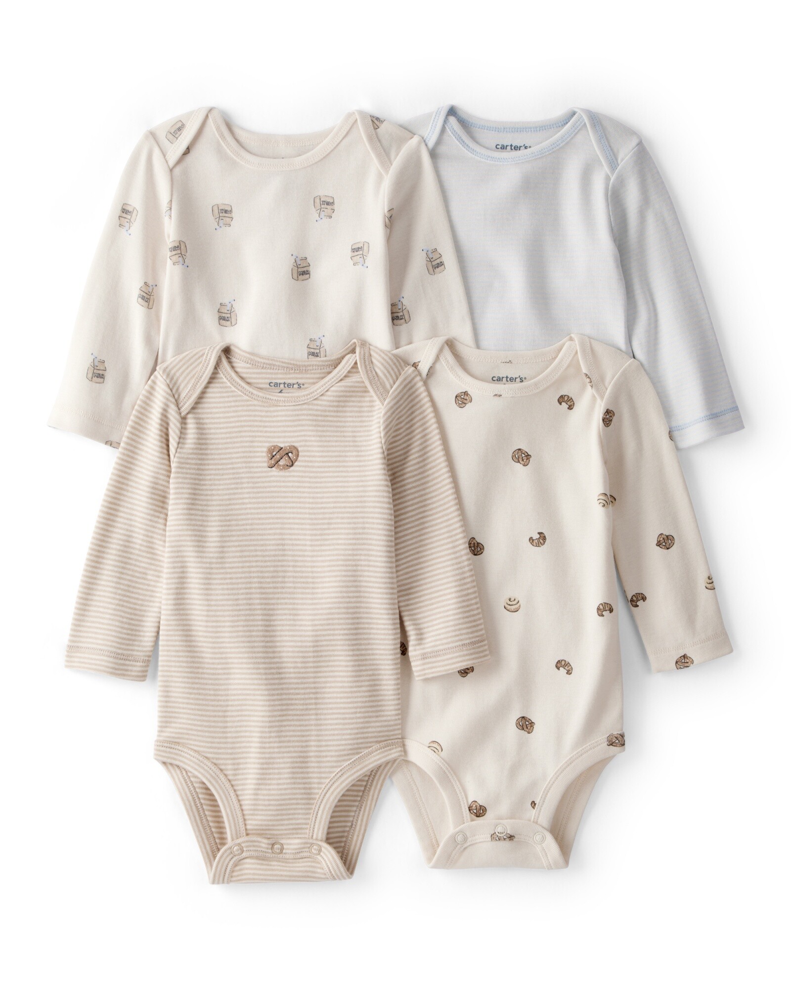 Pack cuatro bodies de algodón, diseño snacks Sin color