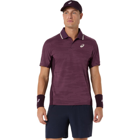 Polos Tenis Match Jacquard Polo SS Top Hombre Dark Aubergine