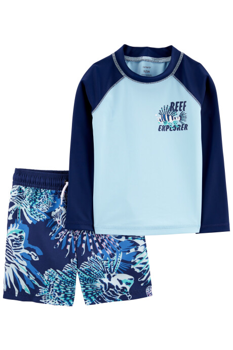 Traje de baño dos piezas, protección UPF 50+, manga larga, diseño peces Traje de baño dos piezas, protección UPF 50+, manga larga, diseño peces