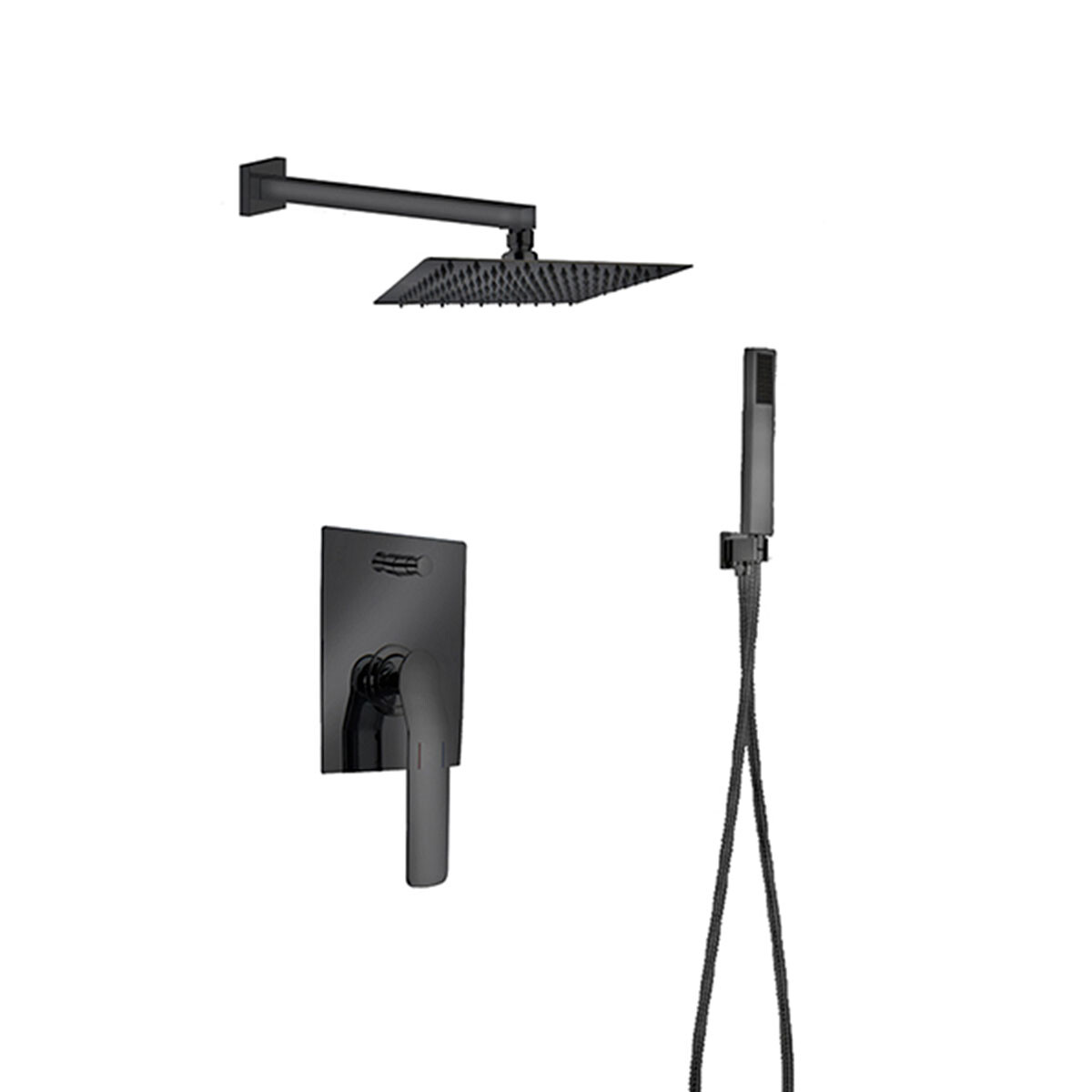 Ducha De Embutir Negro Mate Con Transferencia, Telefono, Soporte, Roseta, Brazo 