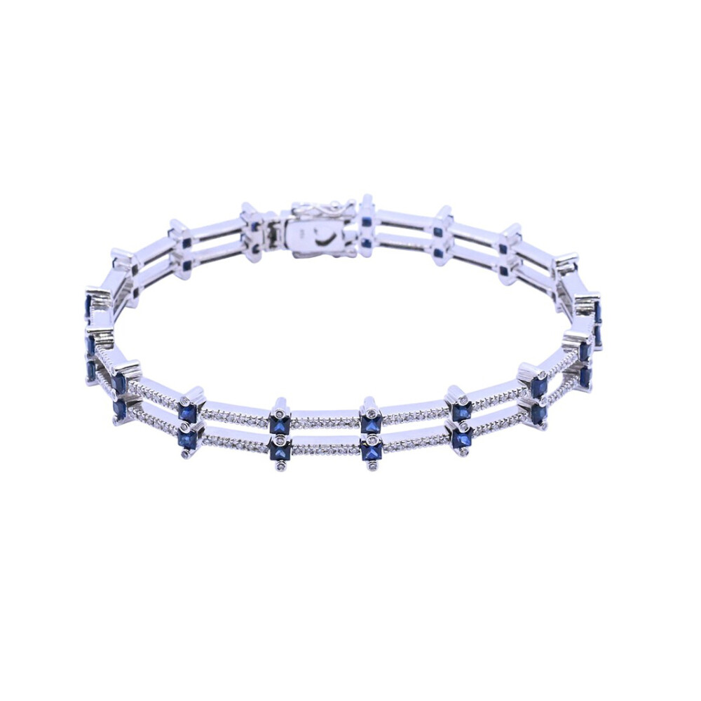 Pulsera articulada oro 18k blanco brillantes y zafiros carré. Pulsera articulada oro 18k blanco brillantes y zafiros carré.