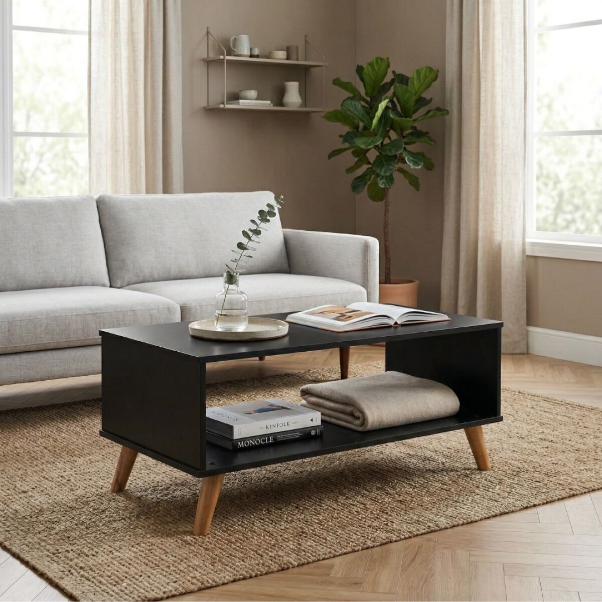 Mesa De Living Minimalista Mad Maciza Linea Dublin - Negro 
