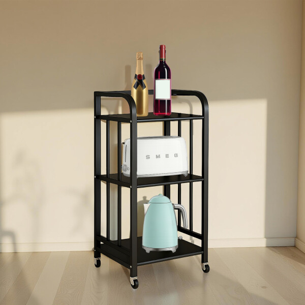 Rack 3 Estantes Metal Rueditas Mueble Organizador Estanteria Variante Color Negro
