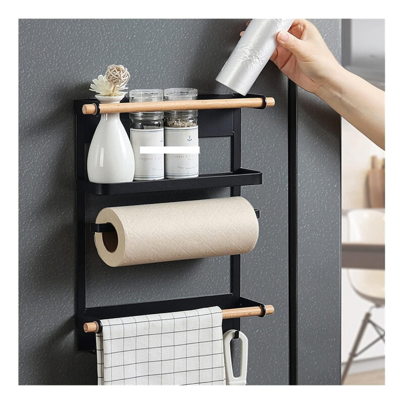 Estante Organizador Imantado De Acero Para Heladera Negro