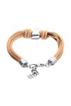 PULSERA MEZCLA DE HILO EFECTO SEDA CON CUERO BEIGE Y DETALLE DE CORAZÓN BAÑADO EN PLATA DE LEY Pulsera