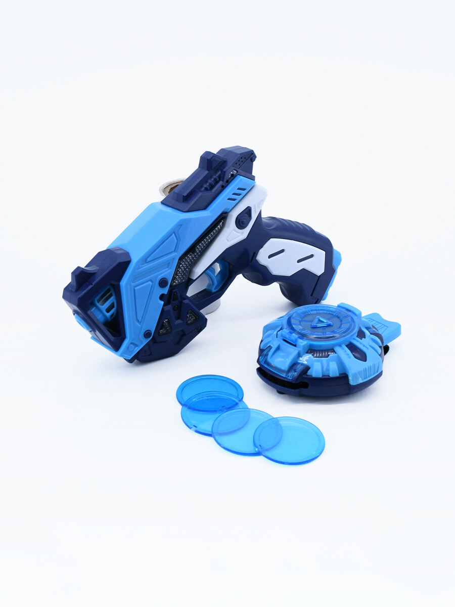 PISTOLA LANZA DISCOS LUZ Y SONIDO - CELESTE 