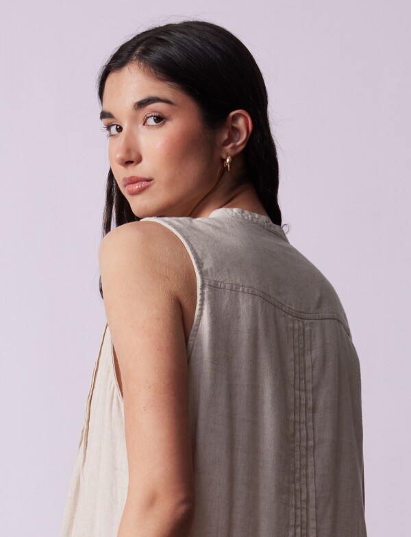 Vestido Lino Botones BEIGE