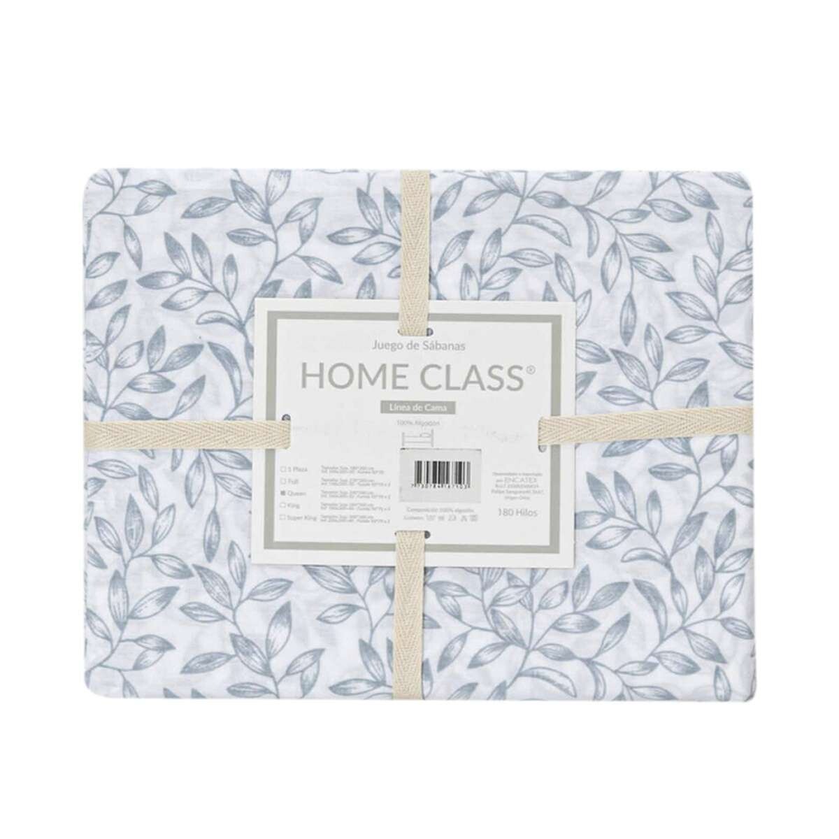 Juego Sábanas 2 Plazas Home Class Estampado 180 Hilos 100% Algodón - 10-1 Hojas Azul 