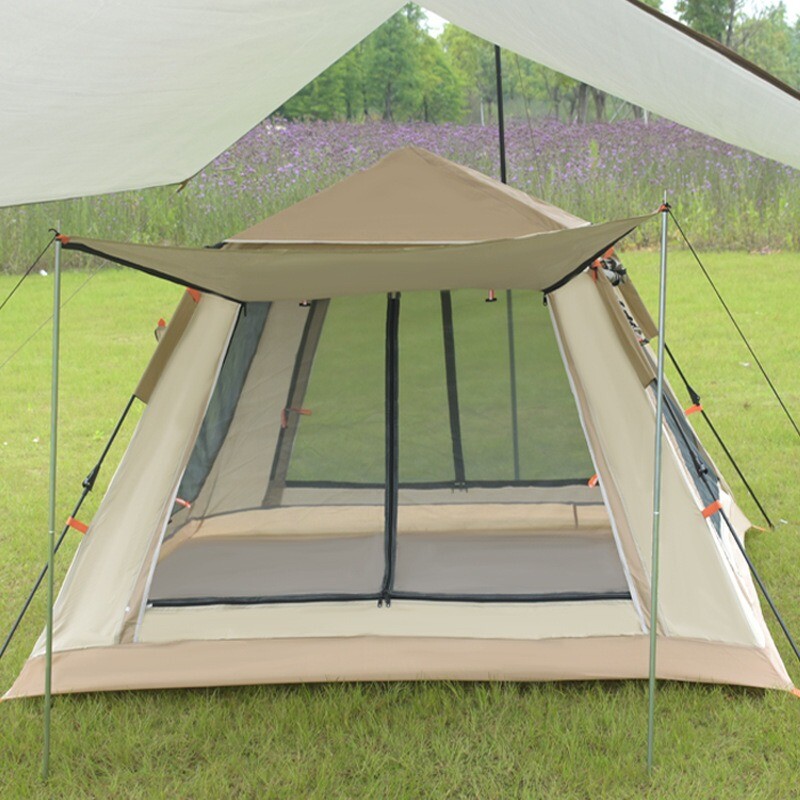Carpa con Avance Liviana Impermeable Ventilada Capacidad 6 a 7 personas Beige