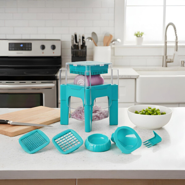 Cortador Picador de Verduras Multifunción 6 Piezas 14x14 cm Color Celeste