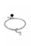PULSERA CADENA EN ALEACIÓN DE METALES BAÑADAS EN PLATA DE LEY CON CHARM CORAZON Y MURANO NEGRO Pulsera