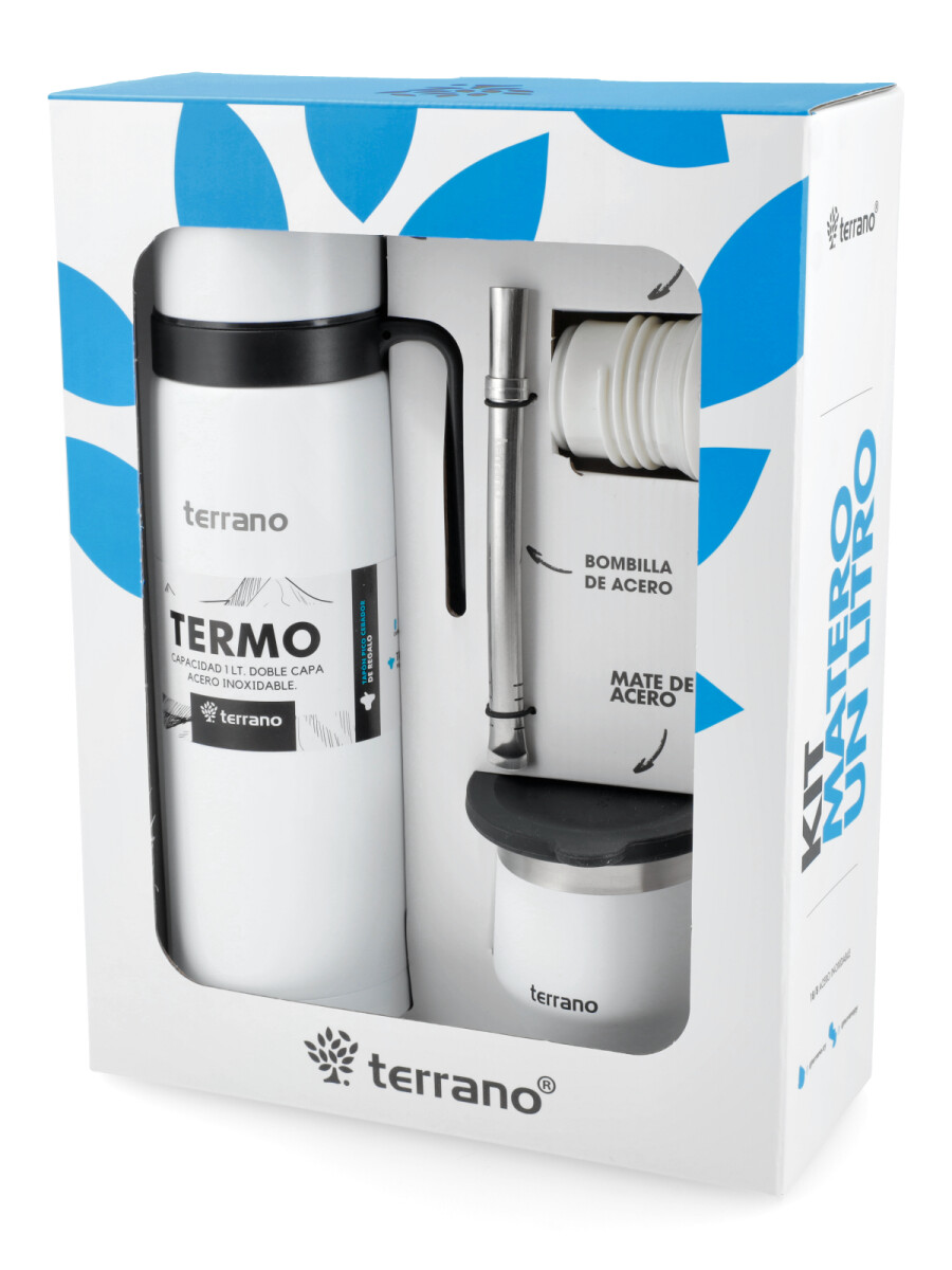 Kit Termo Manija Rígida Con Mate Flap y Bombilla - Blanco 