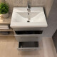 MUEBLE DORAZIO LAQUEADO EN MDF AL PISO - COLOR GRIS MATE C/ BACHA BLANCA DE CERAMICA GAMAS DE GRIS