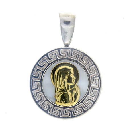 Medalla religiosa de plata 925, double en oro 18 ktes y nácar, VIRGEN NIÑA. Medalla religiosa de plata 925, double en oro 18 ktes y nácar, VIRGEN NIÑA.