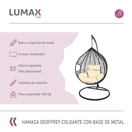 Hamaca nido colgante c/base metal y apoya pie jardín Negro/Blanco