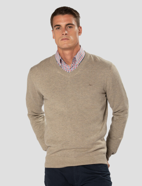 BUZO TEJIDO CUELLO EN V Beige
