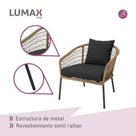 Juego De Jardin Rattan Lumax Exterior 2 Sillones + Mesa Gris