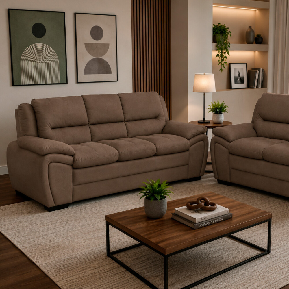 SOFÁ MODELO GEORGIA 3 LUGARES COLOR LISO MARRON REF.8290 Sofá Modelo Georgia 3 Lugares Color Liso Marron Ref.8290