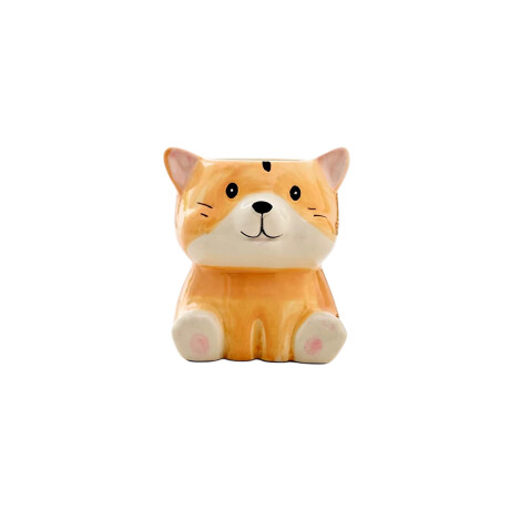 Maceta de ceramica gato beige Beige