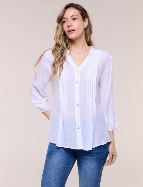 Blusa Con Alforzas En Delantero Y Botones BLANCO