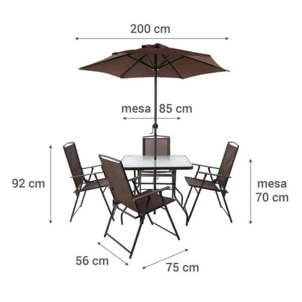 JUEGO DE JARDIN MENORCA - 4 SILLAS + MESA + SOMBRILLA JUEGO DE JARDIN MENORCA - 4 SILLAS + MESA + SOMBRILLA