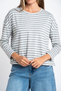Remera Algodón Elastano Rayada Gris Melange