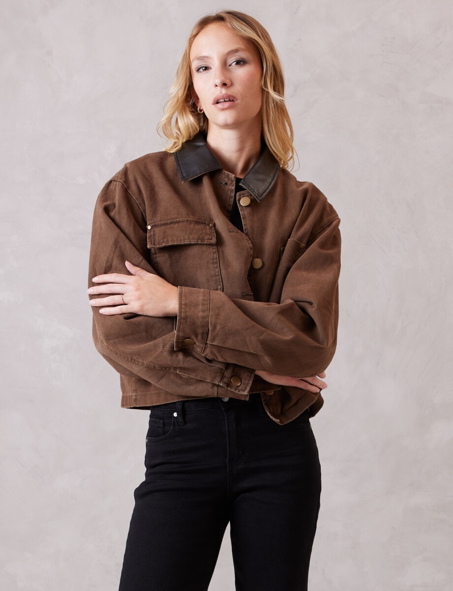 Campera Denim & Eco Cuero - Marron 