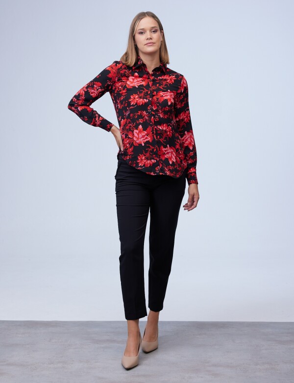 Camisa Flores NEGRO/ROJO