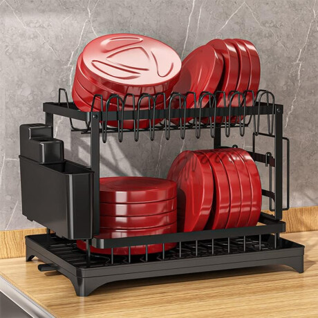 Escurridor de platos dos niveles de metal NEGRO