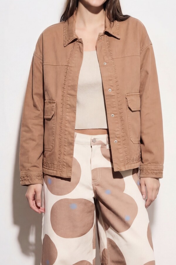 Sobrecamisa Algodón Bordada Mocha