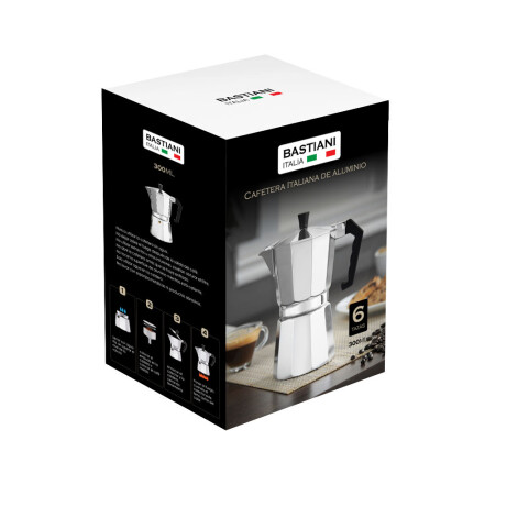 Cafetera Italiana Alum. Plata 300 ml 6 Tazas Cafetera Italiana Alum. Plata 300 ml 6 Tazas