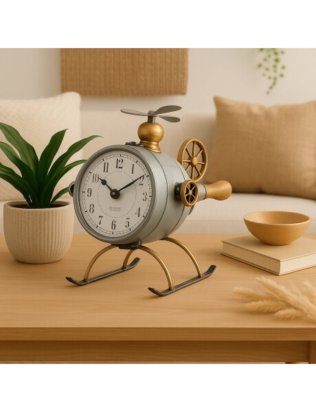 RELOJ DE MESA HIERRO 18X23X24CM HELICOPTERO RELOJ DE MESA HIERRO 18X23X24CM HELICOPTERO