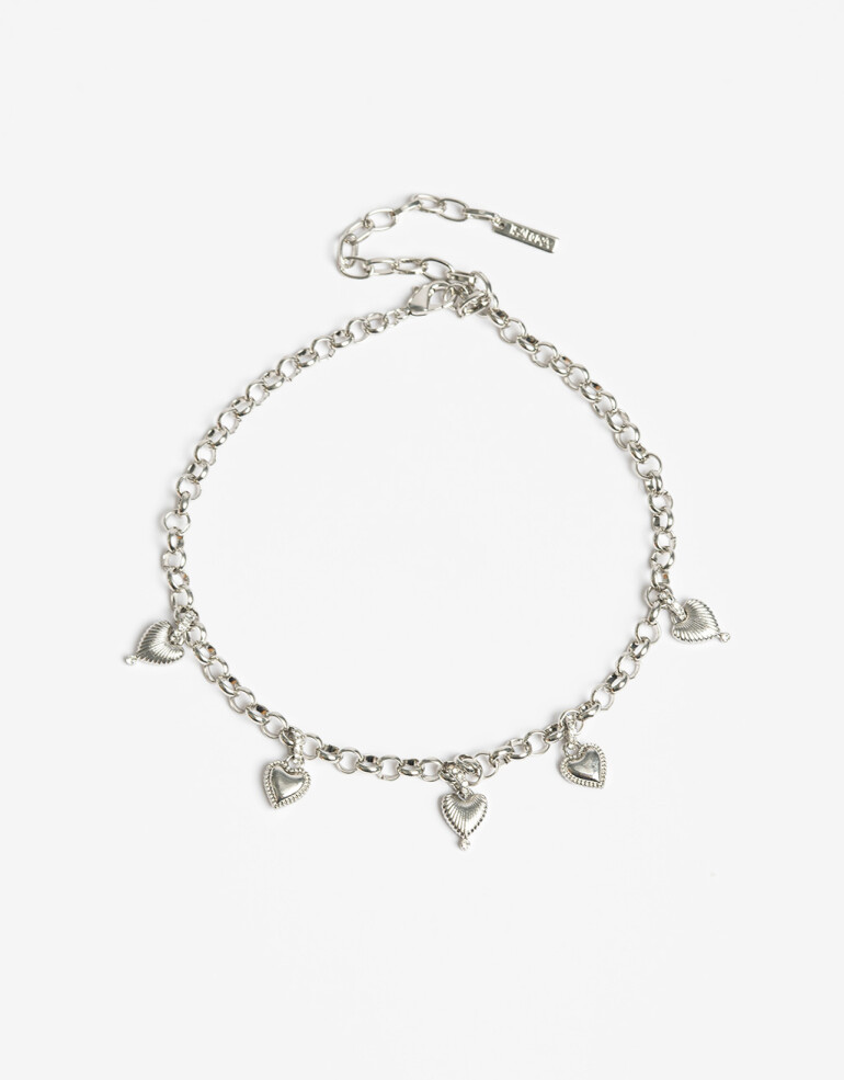 Collares Cortos Metal Collar Corto Corazones - Plateado Rodio