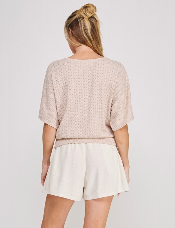 Blusa De Punto Texturado Manga Mariposa BEIGE