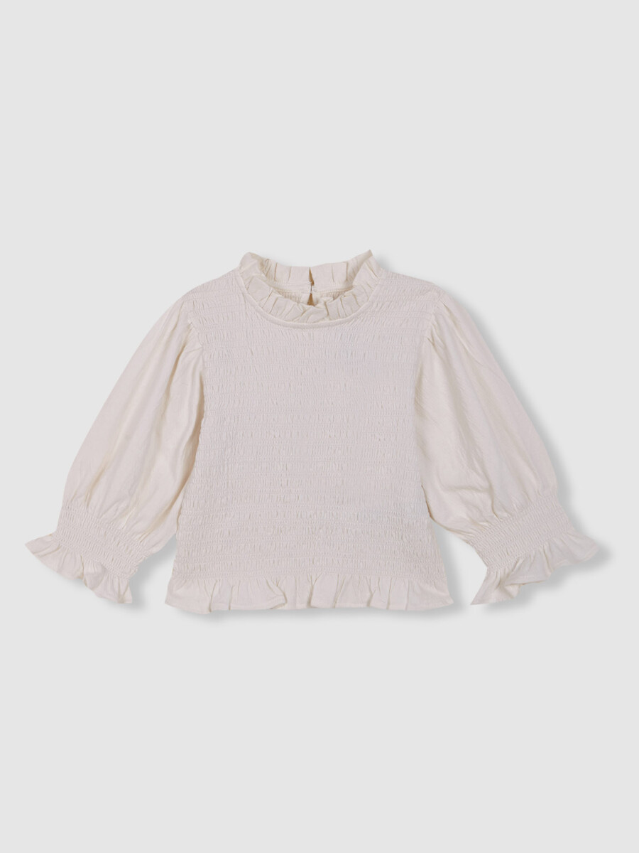 Camiseta De Manga Corta Con Smock Blanco