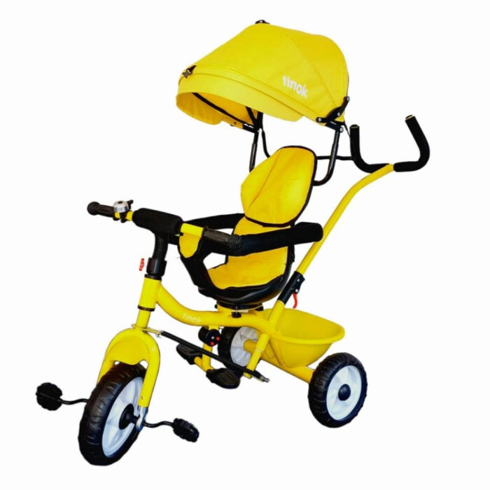 Triciclo Giratorio 360° con Capota y Canasto Amarillo