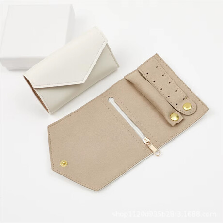 Estuche joyero plegable para viaje cuerina - 10x18cm Blanco