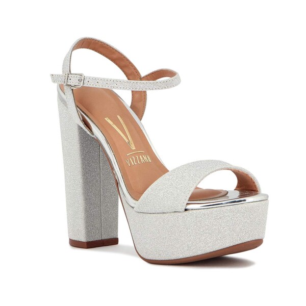 Sandalia Con Plataforma Mujer Vizzano Taco Alto Brillosa Plata