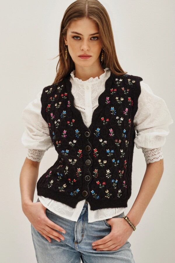 Chaleco Texture Flower Negro