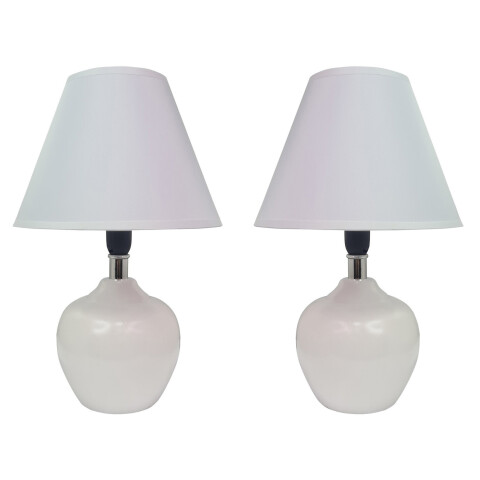 Set x2 Lampara Mesa Luz Escritorio Ceramica Lectura Portatil Variante Color Blanco