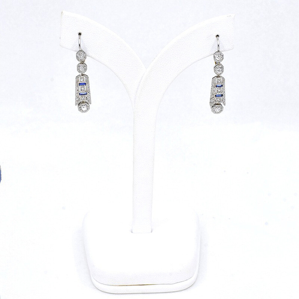 Caravanas Antiguas Oro 18K Brillantes Y Zafiros Caravanas Antiguas Oro 18K Brillantes Y Zafiros