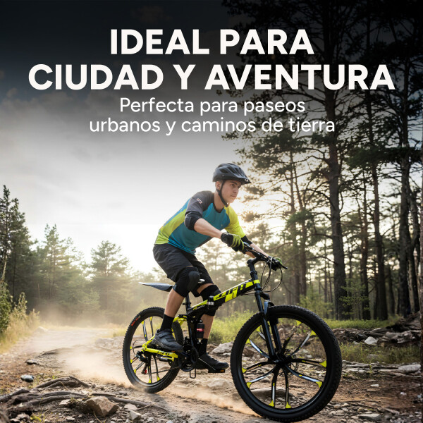 Bicicleta JJFH Rod 26 Doble Suspensión Plegable Freno Disco Amarillo Fluor 1