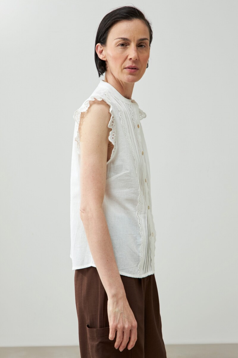 Camisa romántica sin mangas blanco