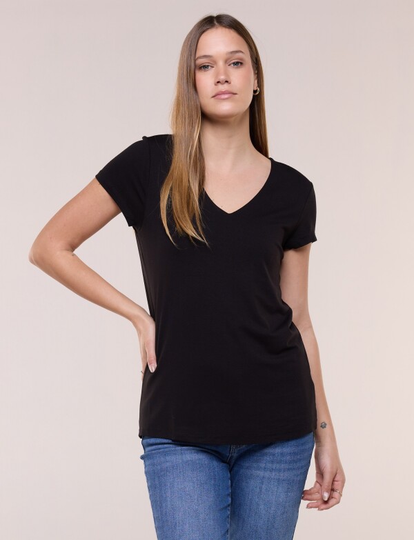 Remera Basica Manga Corta Esote V NEGRO