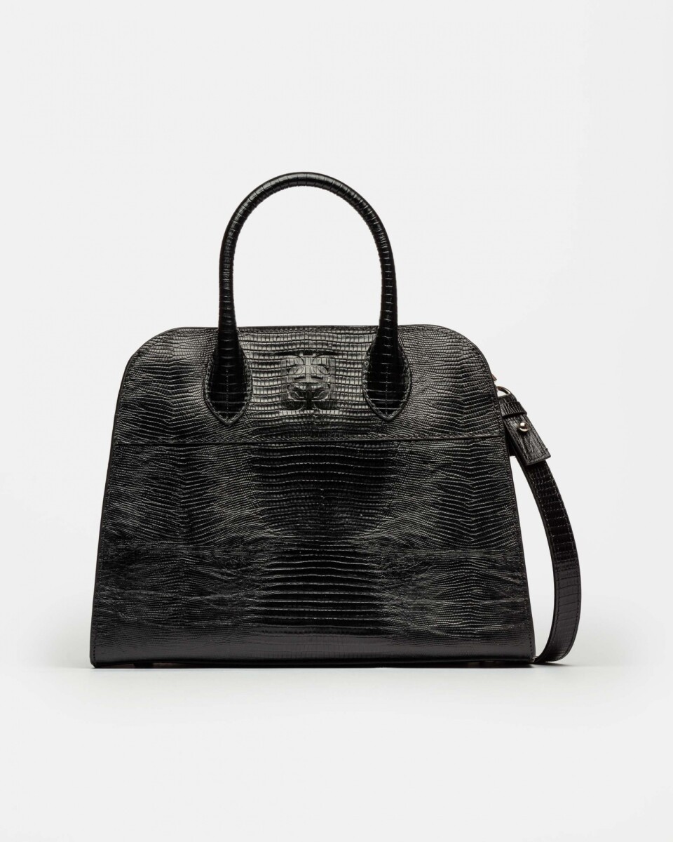 Cartera de Mano The Roots En Cuero Grabado Lagarto - Negro 