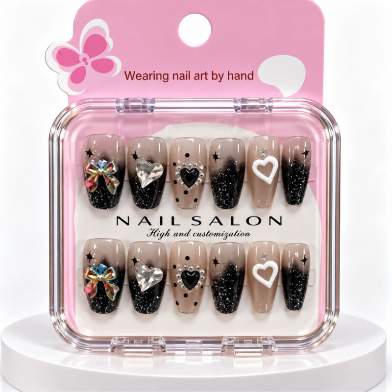 Uñas Postisas Infantiles 3D Moñas Negras