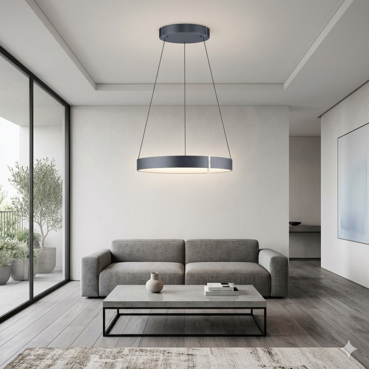 Colgante led anillo motorizado 44w 70cm a control remoto con varias funciones, gris grafito 